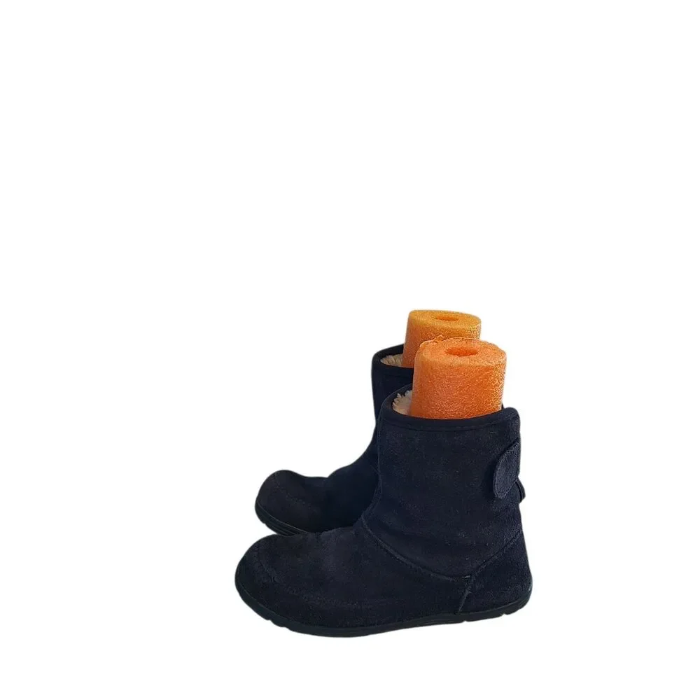 LL Bean Kids Boots Toddlers 12 Wicked Cozy Suede Leather Slip On Navy Fur Lined